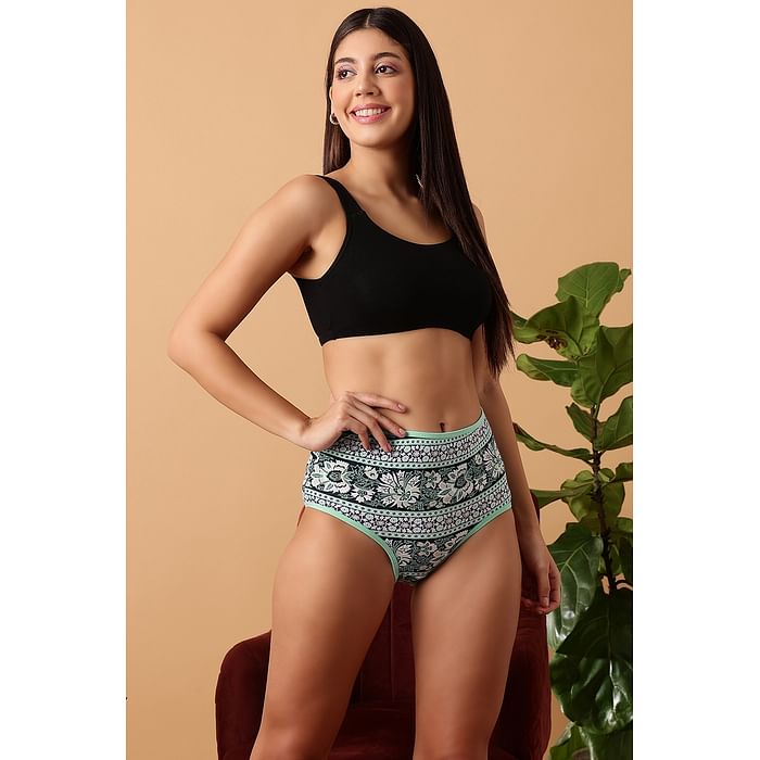 

Clovia High Waist Floral Print Hipster Panty in Green - Cotton - PN3221Q19, Multicolour