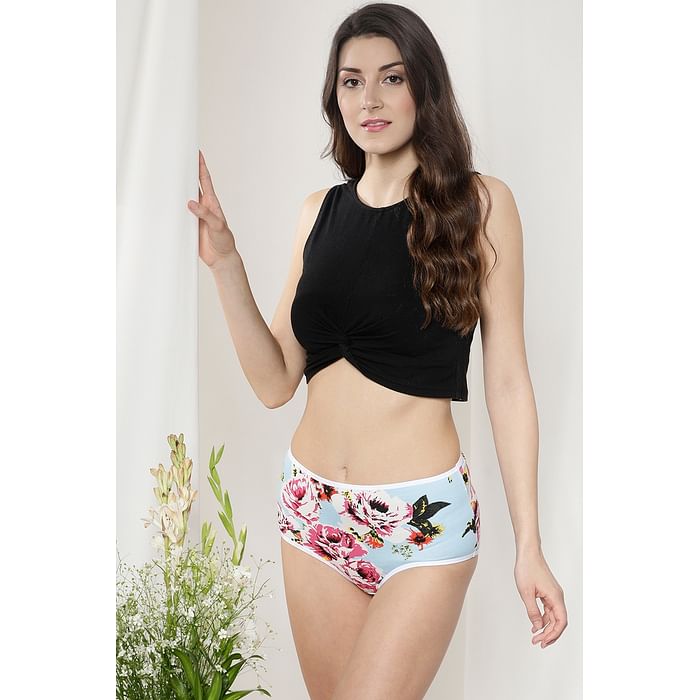 

Clovia High Waist Printed Hipster Panty in Light Blue - Cotton - PN3221J03