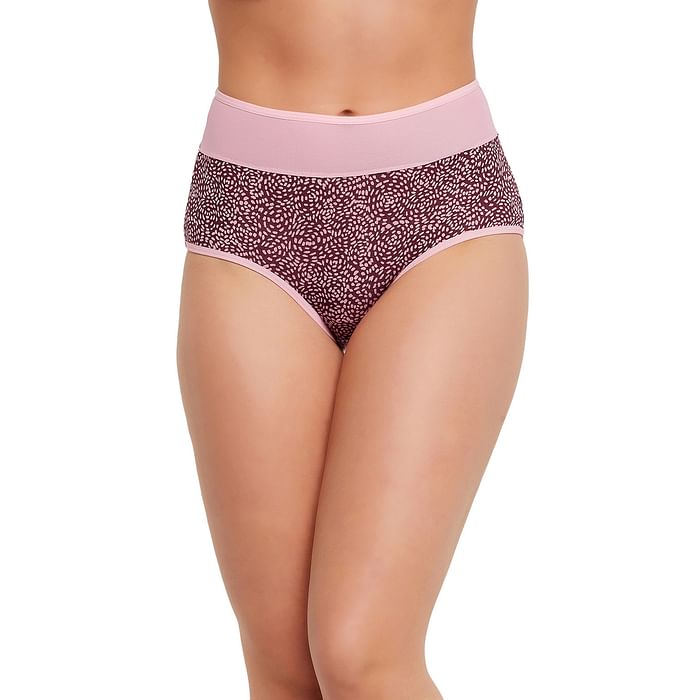 

Clovia High Waist Printed Hipster Panty in Maroon with Powernet Panel - PN1900A09