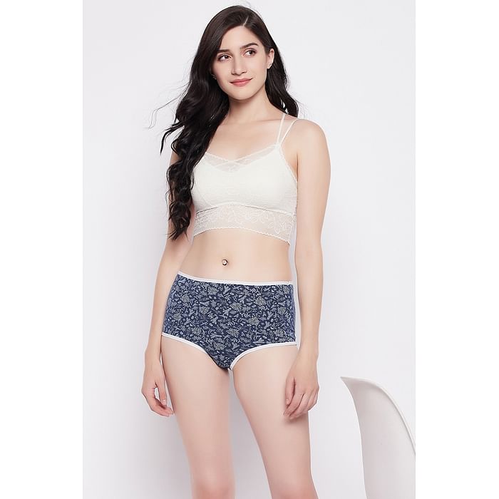 

Clovia High Waist Printed Hipster Panty in Royal Blue - Cotton - PN3221S08, Navy
