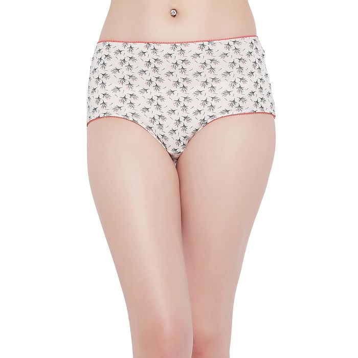 

Clovia High Waist Leaf Print Hipster Panty in White - Cotton - PN3015J18