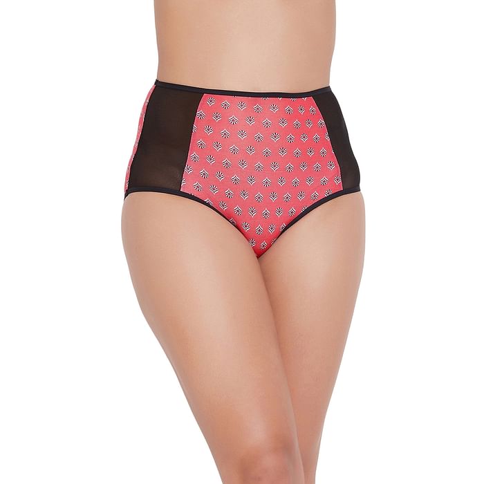 

Clovia High Waist Printed Hipster Panty with Mesh Panels in Pink - Cotton - PN2359V14