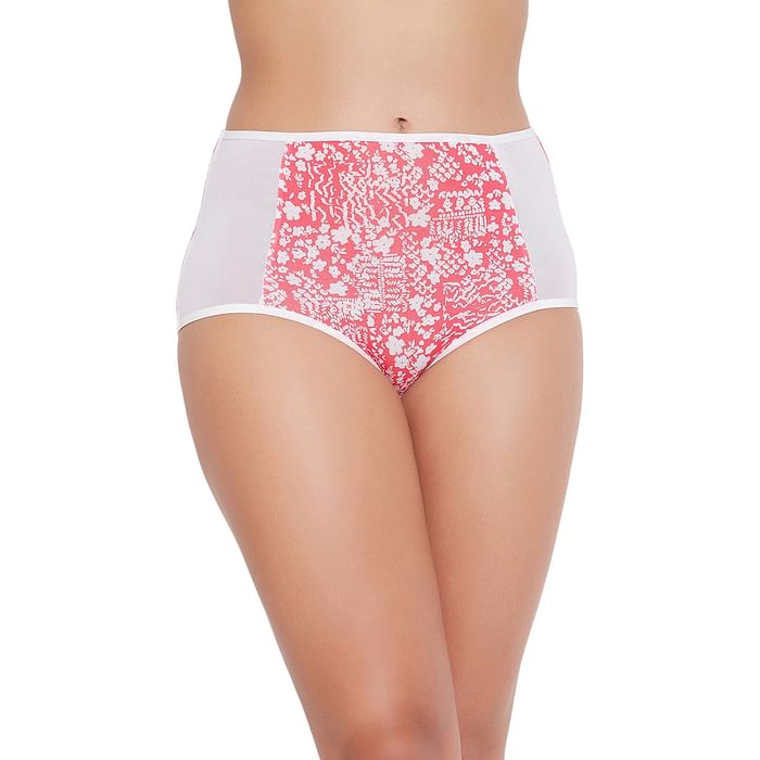 

Clovia High Waist Printed Hipster Panty with Mesh Panels in Red - Cotton - PN2359V04