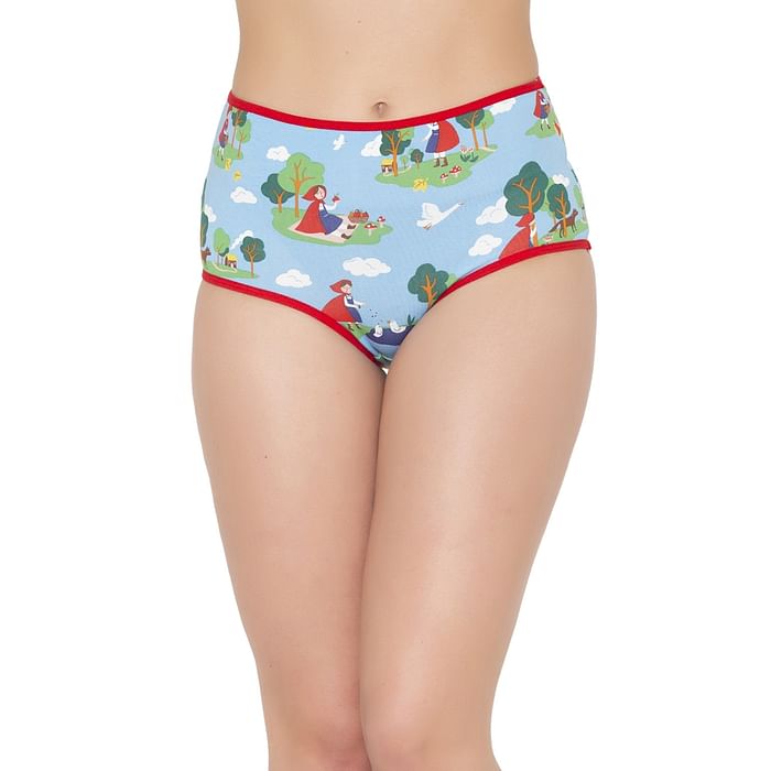 

Clovia High Waist Red Riding Hood Print Hipster Panty in Sky Blue - Cotton - PN3221C03, Light blue