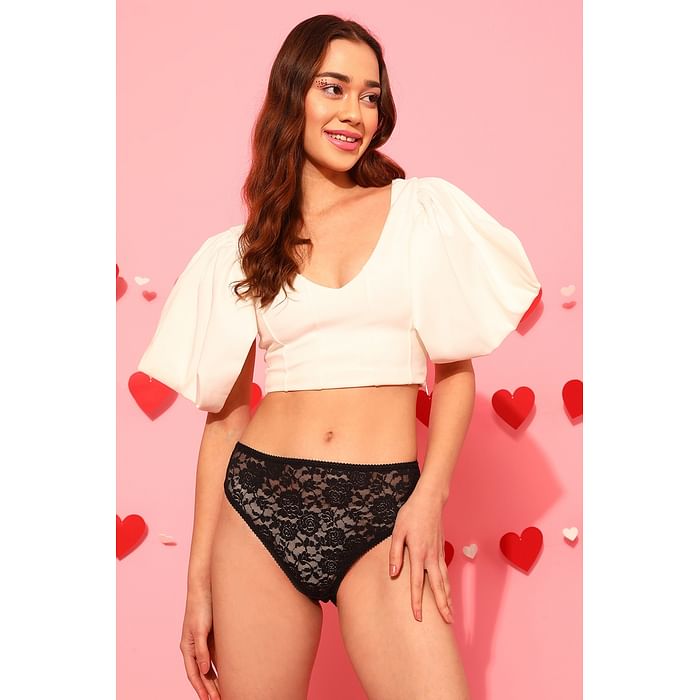 

Clovia High Leg Bikini Panty in Black - Lace - PN3534P13