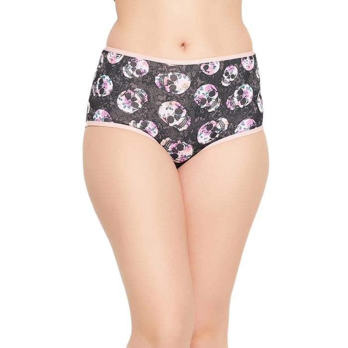 

Clovia High Waist Skull Print Hipster Panty in Dark Grey - Cotton - PN3221C05