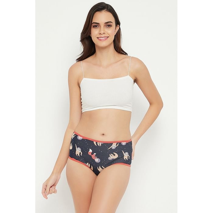 

Clovia High Waist Sloth Print Hipster Panty in Navy - Cotton - PN3170D08