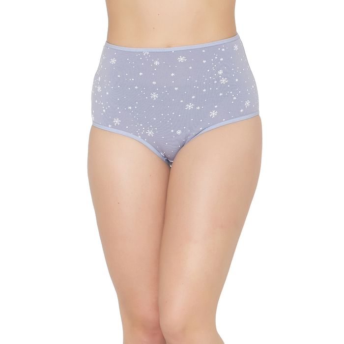 

Clovia High Waist Snowflake Print Hipster Panty in Light Grey - Cotton - PN3170D01