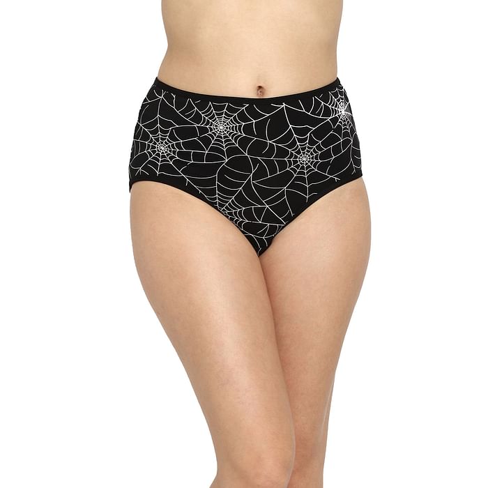 

Clovia High Waist Spider Web Print Hipster Panty in Black- Cotton - PN3015X13