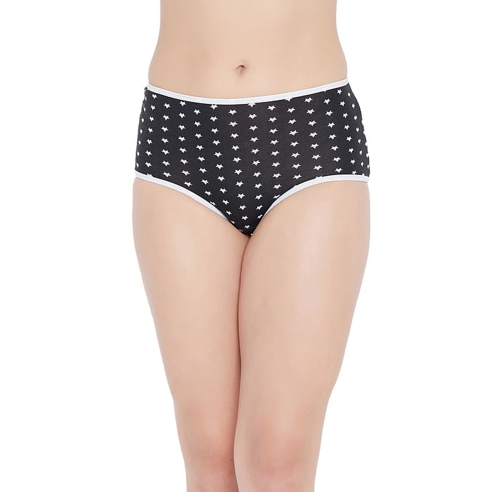 

Clovia High Waist Star Print Hipster Panty in Black - Cotton - PN3219X13