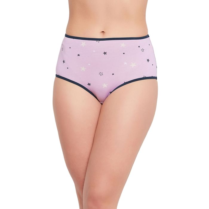 

Clovia High Waist Star Print Hipster Panty in Lilac - Cotton - PN3221A12, Lavender