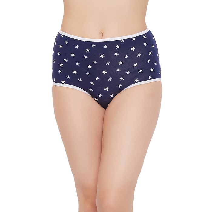 

Clovia High Waist Star Print Hipster Panty in Navy - Cotton - PN3221D08