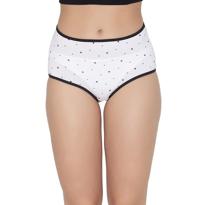

Clovia High Waist Star Print Hipster Panty in White - Cotton - PN3221B18