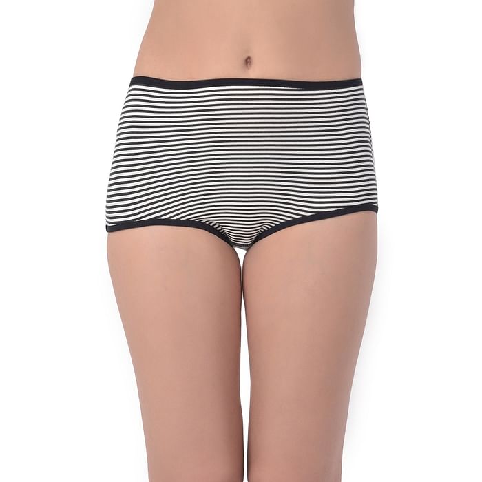 

Clovia High Waist Striped Hipster Panty in Black - Cotton - PN3219L13