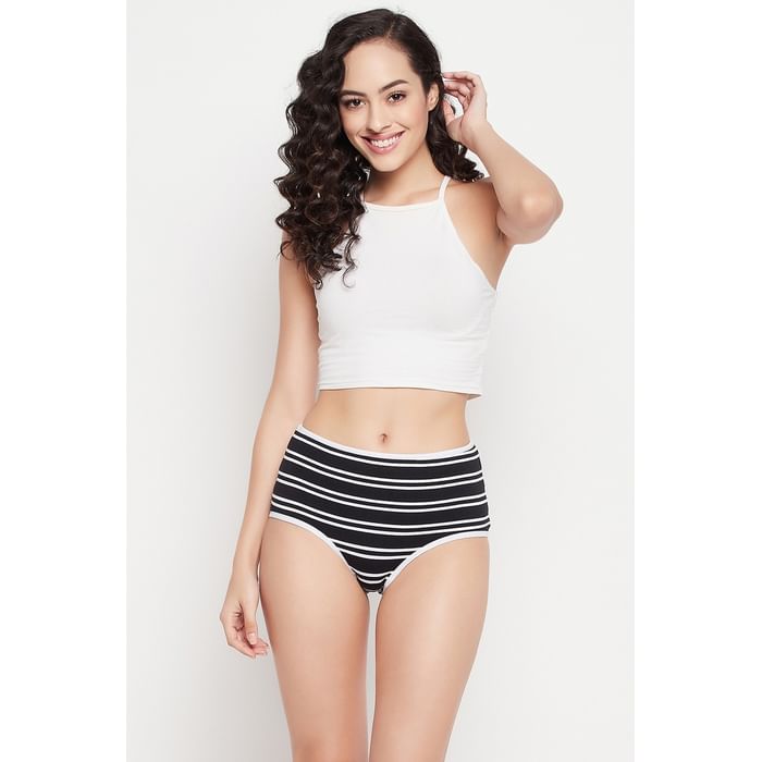 

Clovia High Waist Striped Hipster Panty in Black - Cotton - PN2761Q13
