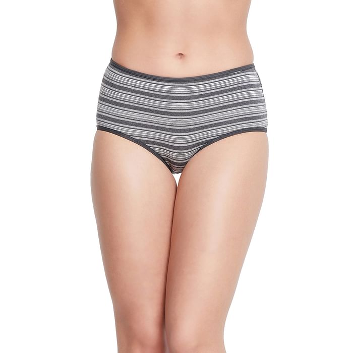 

Clovia High Waist Striped Hipster Panty in Grey - Cotton - PN3219H05, Dark grey