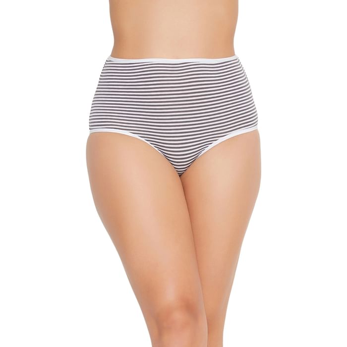 

Clovia High Waist Striped Hipster Panty in Dark Grey - Cotton - PN3219I05