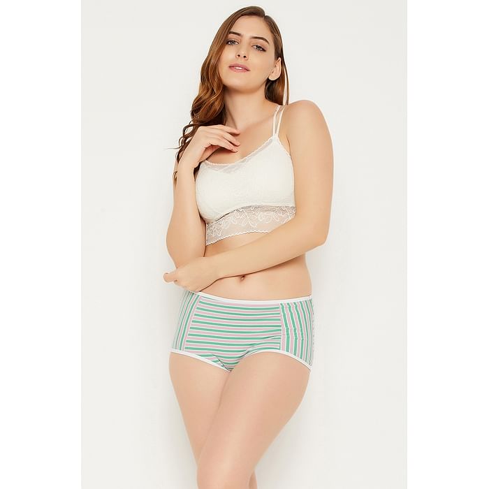 

Clovia High Waist Striped Hipster Panty in Forest Green - Cotton - PN1424A11, Light green