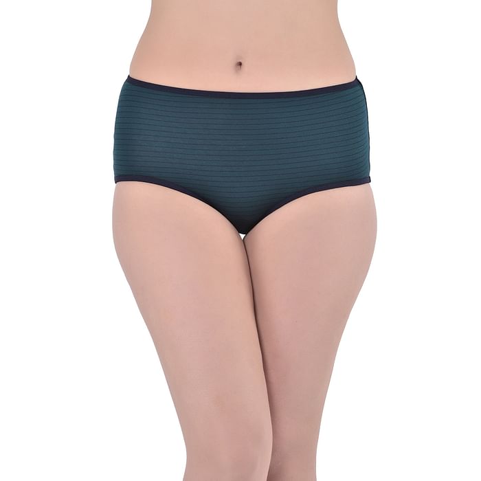 

Clovia High Waist Striped Hipster Panty in Forest Green - Cotton - PN3182Q17, Dark green