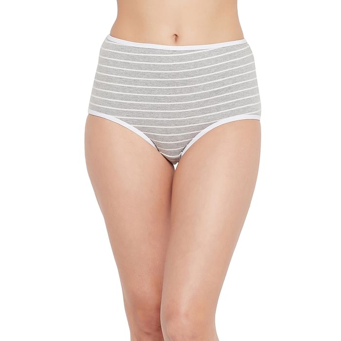 

Clovia High Waist Striped Hipster Panty in Grey Melange - Cotton - PN2761Q01, Light grey