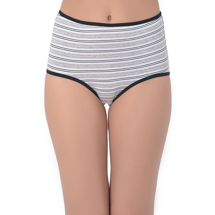 

Clovia High Waist Striped Hipster Panty in Light Grey - Cotton - PN3221L01