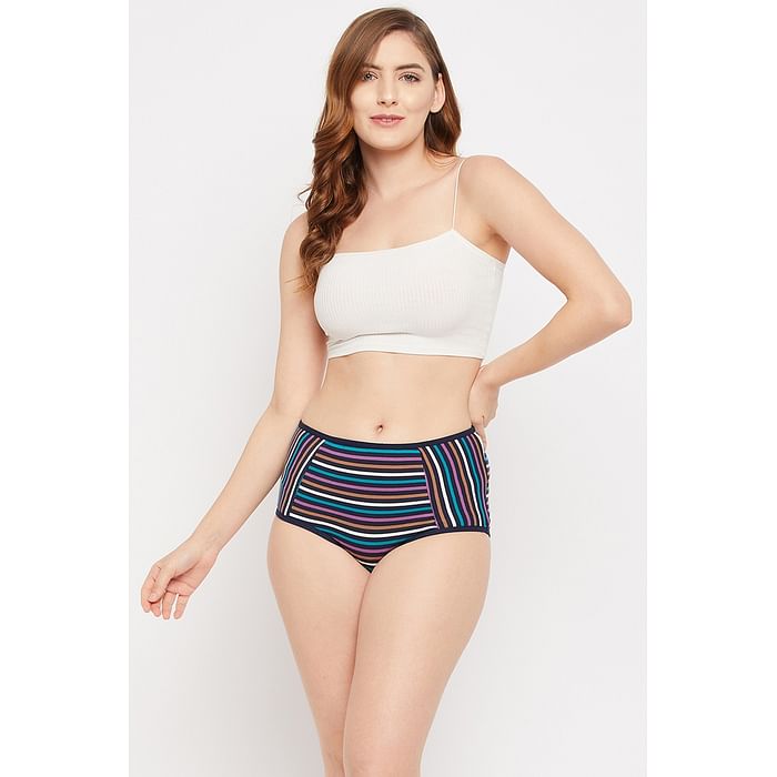 

Clovia High Waist Striped Hipster Panty in Multicolour - Cotton - PN1424A19