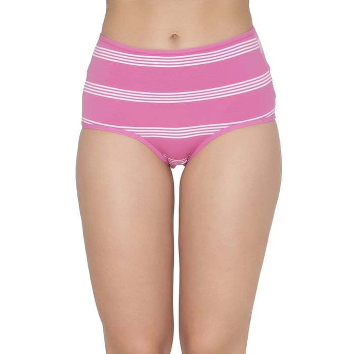 

Clovia High Waist Striped Hipster Panty in Pink - Cotton - PN3221D22, Light pink