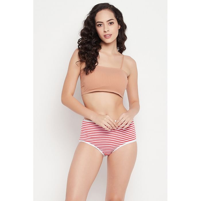 

Clovia High Waist Striped Hipster Panty in Red - Cotton - PN2761E04