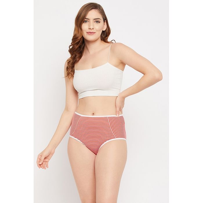 

Clovia High Waist Striped Hipster Panty in Red - Cotton - PN1424A04