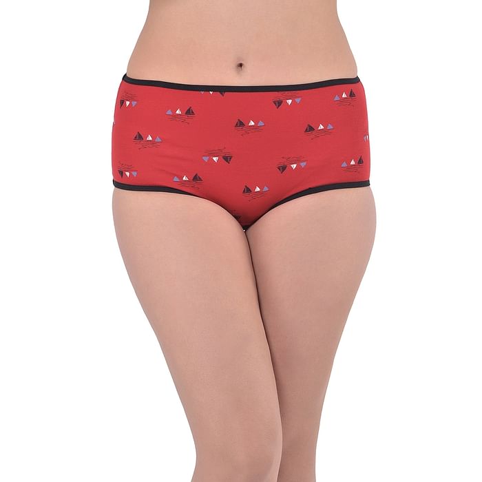 

Clovia High Waist Boat Print Hipster Panty in Red - Cotton - PN3221T04