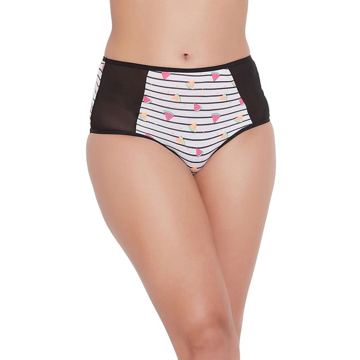 

Clovia High Waist Watermelon Print Hipster Panty with Mesh Panels in Grey - Cotton - PN2359I18, White