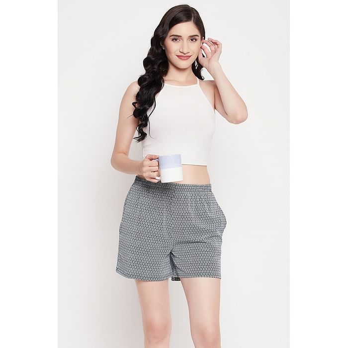 

Clovia Honeycomb Print Shorts in Black - 100% Cotton - LB0174H13