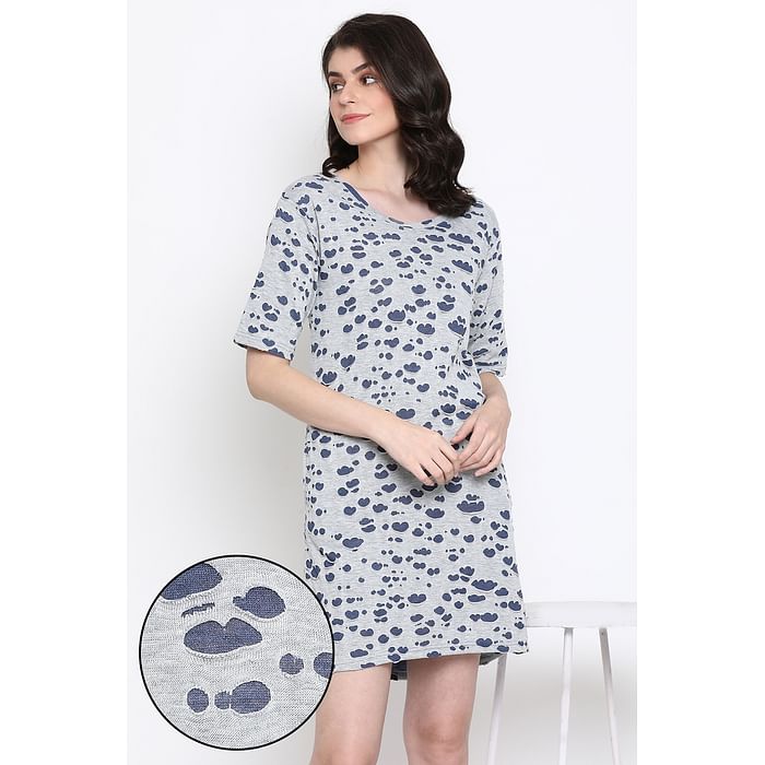 

Clovia Jacquard Short Night Dress In Grey - Cotton Rich - NS1317P01, Light grey