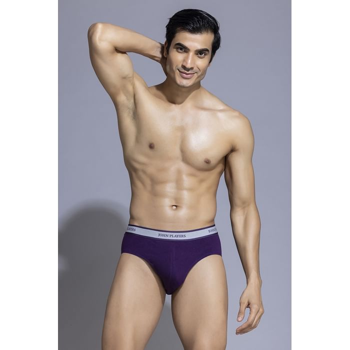 

Clovia John Players Classic Cotton Brief in Purple - JBF039M15