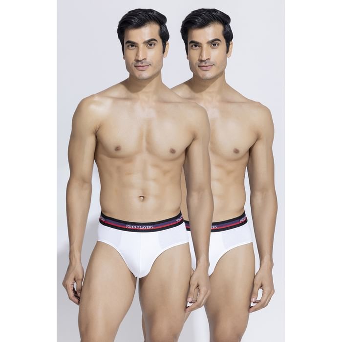 

Clovia Pack of 2 John Players Classic Cotton Briefs in White - JBF035M18