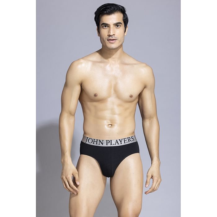

Clovia John Players Cotton Brief with Bold Waistband in Black - JBF045M13