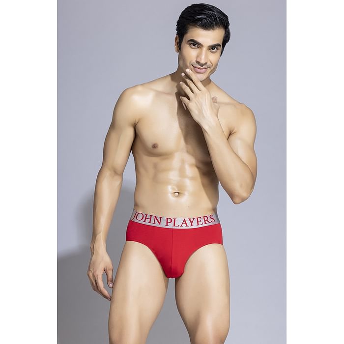 

Clovia John Players Cotton Brief with Bold Waistband in Red - JBF045M04
