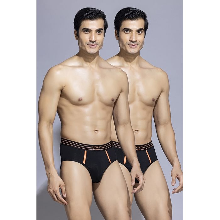

Clovia John Players Cotton Brief with Striped Waistband in Black - JBF043M13