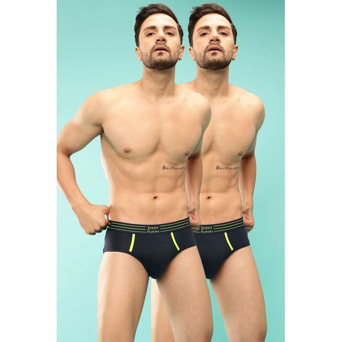 

Clovia Pack of 2 John Players Cotton Brief with Striped Waistband - JBF043M08