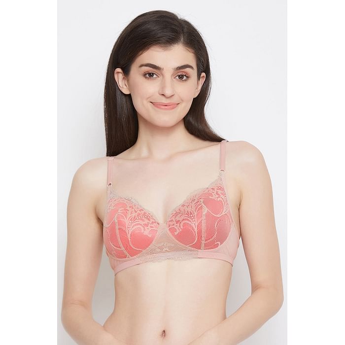 

Clovia Lace Lightly Padded Non-Wired Bridal Bra in Skin-Colour - BR1777R24, Nude-colour