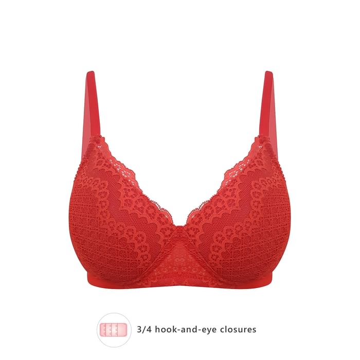 

Clovia Lightly Padded Non-Wired Full Coverage Bridal Lace Bra in Red - BR1875A04