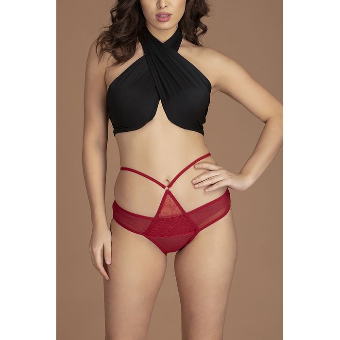 

Clovia Low Waist Bikini Panty - Lace - PN3078P04, Red