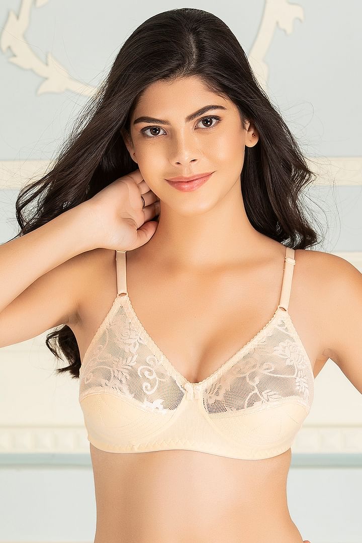 Buy Non-Padded Non-Wired Full Coverage Sexy Bra In Nude - Cotton