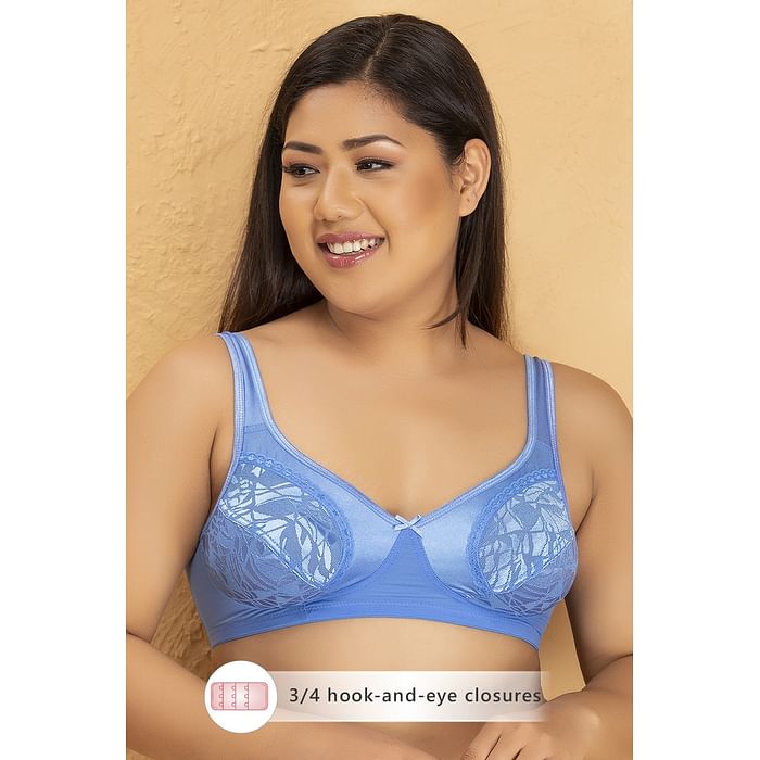 

Clovia Lace Non-Padded Non-Wired Full Figure Bra In White - BR1768R03, Light blue