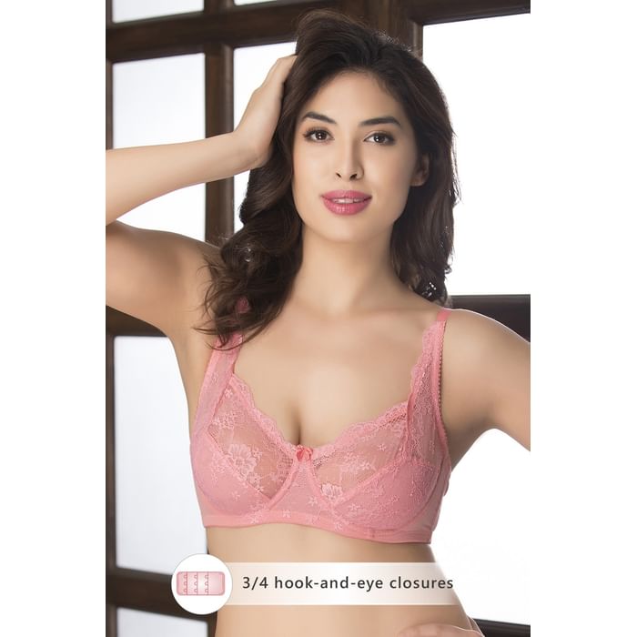 

Clovia Lace Non-Padded Underwired Full Figure Bra - BR1801R22, Light pink