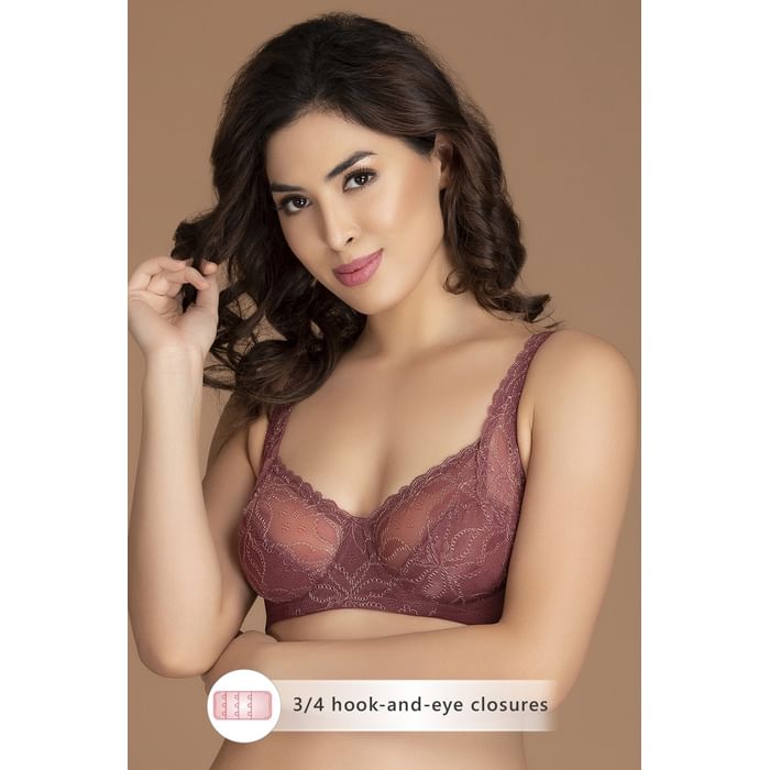

Clovia Lace Non-Padded Underwired Full Figure Bra - BR1801R06, Brown
