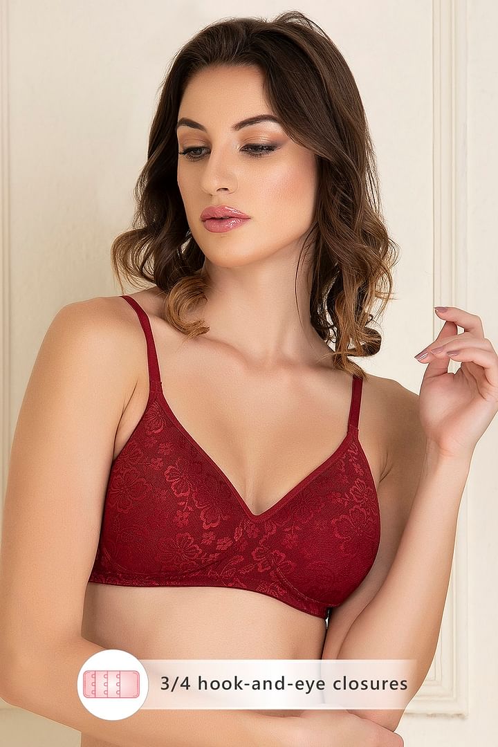 Buy Padded Non-Wired Full Cup Bra in Wine Colour - Lace Online India, Best  Prices, COD - Clovia - BR1000S15