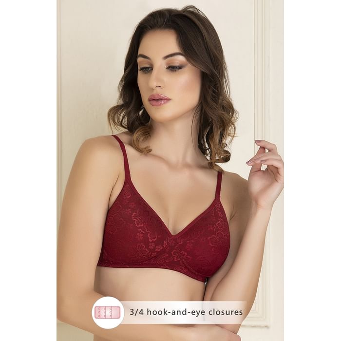 

Clovia Lace Padded Non-Wired Full Coverage Bra In Red - BR1479P09, Maroon