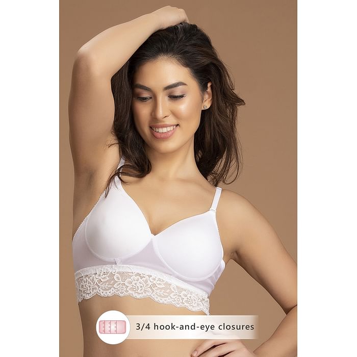 

Clovia Padded Non-Wired Full Coverage Multiway Longline Lace Bralette in White - BR1889P18