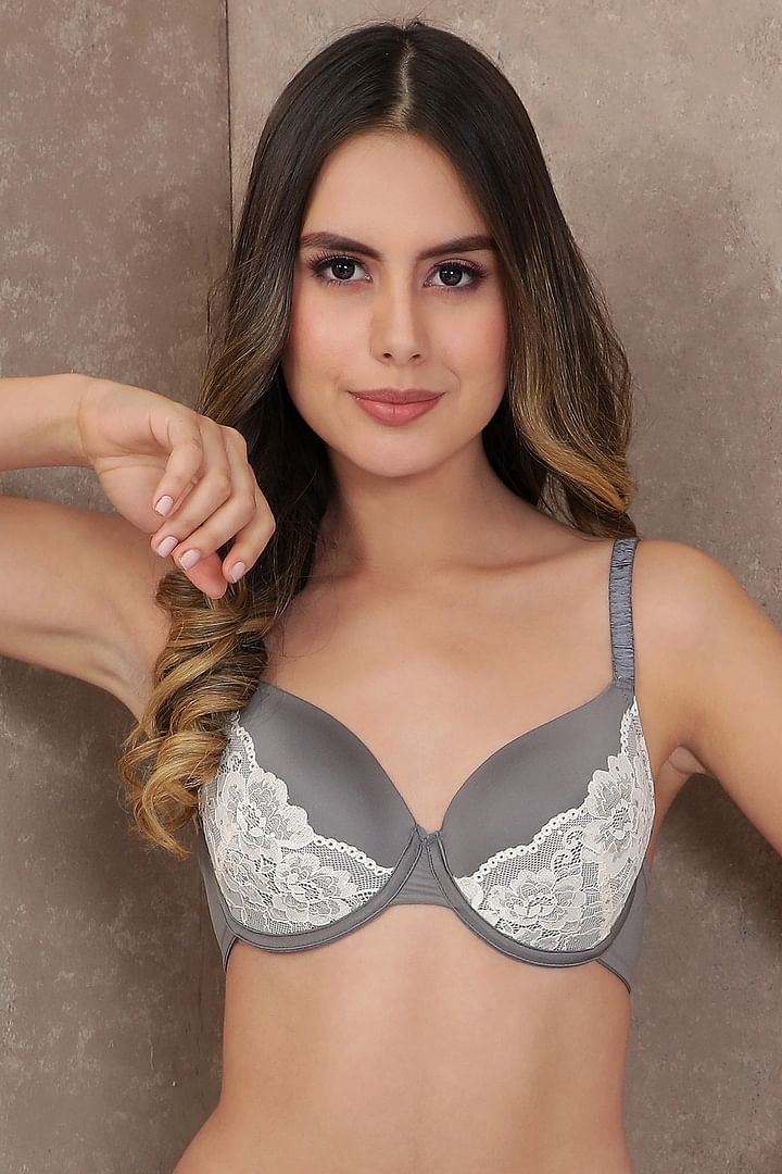 Buy Padded Underwired Bridal Bra with Lace in Grey Online India, Best Prices,  COD - Clovia - BR1682R05